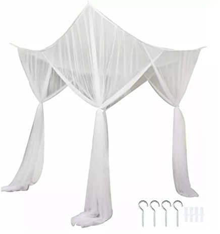 Gsycle Betthimmel, quadratischer Baldachin aus Polyester, effektive Bettvorhänge, Bettnetz-Baldachin, 4-Eck-Baldachin für Zuhause, Weiß