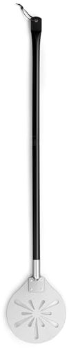 Joyfair Pala per pizza perforata, in acciaio inox, 20,3 cm, rotonda, in metallo, con manico lungo rimovibile da 89,2 cm, per pizza, pane, torte, facile da pulire