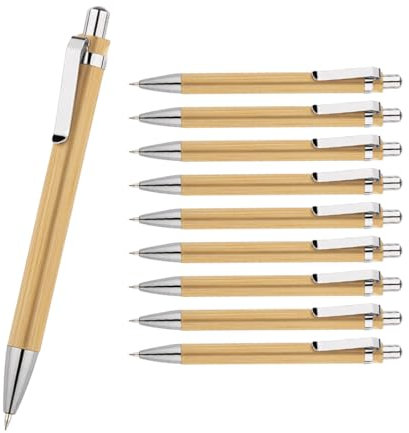 WPRO Druckbleistift Set Bambus 10 Stück Ben | Nachhaltige Bleistifte mit Metall-Details | Komfortabel, stilvoll & ideal für Schule, Büro oder als Geschenk
