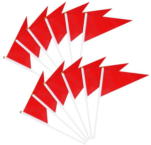 Lot de 12 mini drapeaux rouges sur bâtons, drapeaux de graffiti rouges à monter soi-même, avec tige solide, pour fêtes, événements, célébrations, école, grande ouverture, 21 x 14 cm