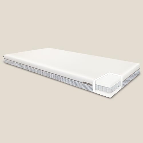 Flexa Balance Matratze 140x200, Taschenfederkernmatratze mit 2 Härtegraden, 18 cm Höhe Kindermatratze mit Memory-Foam & Federkern, Atmungsaktive Wendematratze mit Oeko-TEX Bezug, Waschbar & Langlebig