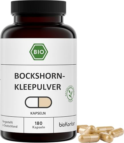 bioKontor – BIO Bockshornklee Kapseln 180 Stück – 2880mg Tagesdosis – vegan | Monats-Vorrat – deutsche Herstellung & Abfüllung – Bockshornklee gemahlen – Pulver aus Bockshornkleesamen – Fenugreek seed