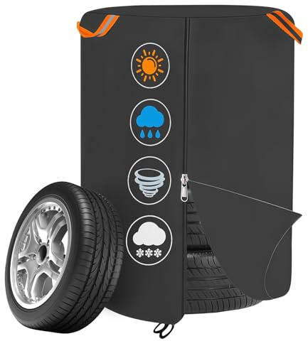 LEKEFETO Reifentasche mit Reißverschluss, Große Auto Reifentasche, Universale Reifenabdeckung für 4 Reifen, 420D Oxford Reifen Aufbewahrung Tasche mit Reflektierende Streifen (Ø 73cm x H 110cm)