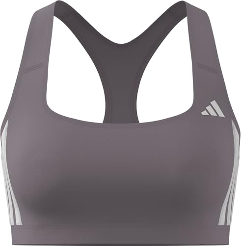 adidas Women's Optime Essentials Workout 3-Stripes Medium Support Bra, preloved fig/White, L