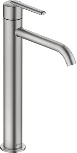 Duravit Balcoon Waschtischarmatur, Größe XL (Auslauf Höhe 153 mm), energiesparende Waschbecken Armatur (FreshStart), wassersparender Wasserhahn Bad (MinusFlow), Bad Armatur, Edelstahl Gebürstet