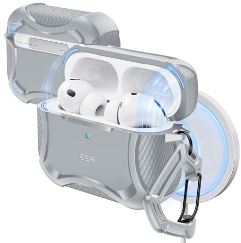 ESR Hülle für AirPods Pro 3 (2025), Starker Fallschutz, Grau | Kompatibel mit AirPods Pro 3 USB-C (2025), Schutzhülle mit magnetischem Deckel, MagSafe Kompatibilität, Cyber Tough Serie