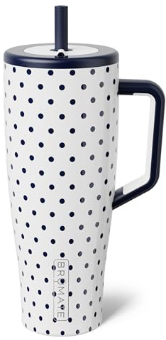 BrüMate Era 40 oz Tumbler with Handle and Straw | 100% Leakproof Insulated Water Bottle Tumbler with Lid and Straw | Made of Stainless Steel | Cup Holder Friendly | 40oz (White Polka Dots)