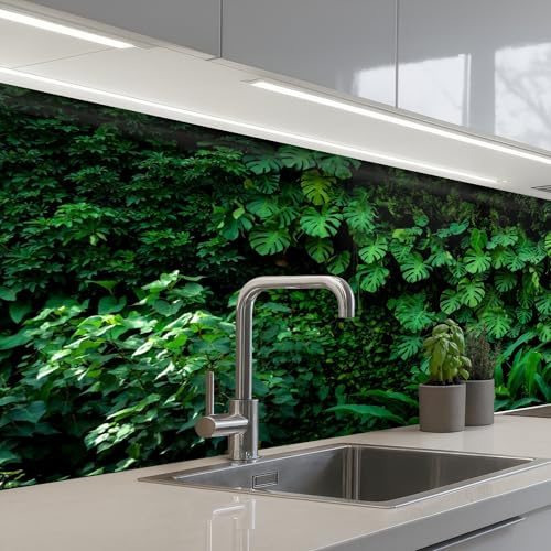 KitchenYeah© Credence Adhesive Pour Cuisine 60x150 cm Panneau Mural Adhesif Fond De Hotte Plaque Pvc Murale Peel And Stick Protege Mur Nature - Forêt - Vert - Monstera