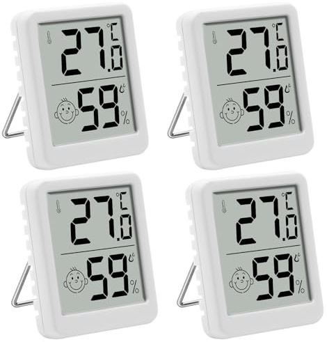 Thermometer Hygrometer Innen Mini LCD Digital Zimmerthermometer Luftfeuchtigkeitsmesser mit Smiley Anzeige für Babyzimmer Wohnzimmer Büro Gewächshaus (4PCS)