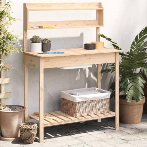 Frdhee Blumentopf Ständer Pflanzenhocker,Pflanztisch mit Waschbecken 147,5x44x139,5 cm Massivholz Tanne,Pflanzständer für Verschiedene Pflanzentöpfe