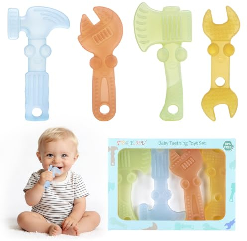 TYRY.HU Beißringe Baby Durchsichtiges Spielzeug Werkzeug aus Lebensmittelechtem Silikon,zur Beruhigung des Zahnfleischs,Leicht zu Greifen,BPA-frei Geschenk für Babys 0 3 6 12 Monate 4er