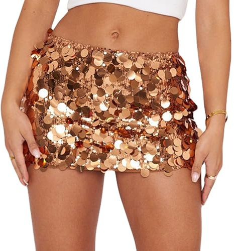 MUNSKT Jupe à Paillettes pour Femme,Mini Jupe Moulante à Paillettes,Taille Élastique Paillettes Courte Jupes Carnaval Soirée Rave