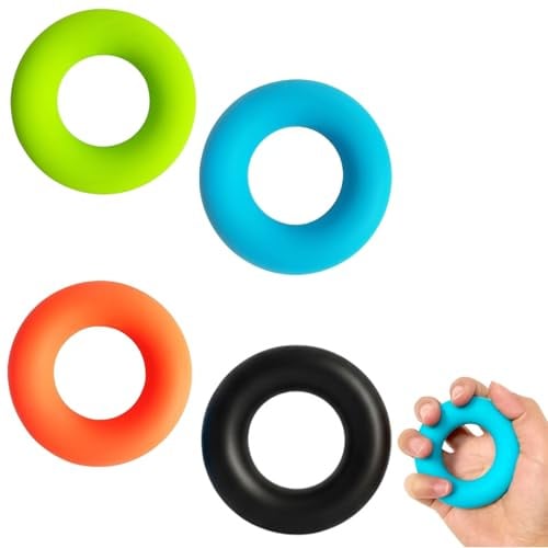 ikBrtaiay 4 Stück Handtrainer Fingertrainer, Handtrainer Ring, Griffkraftring Elastizität, Finger Training, Silikon Handgriffstärker Trainer 30/40/50/60LB, für Muskeltraining Stressabbau Klettern