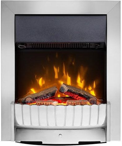 Dimplex Clement Optiflame 2KW Inset Electric Fire, Chrome | Inset and freestanding electric fire, 2kW log effect LED fuel bed, thermostat, safety cut-out, overheat protection