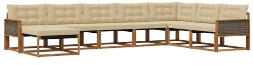 vidaXL Outdoor-Sofagarnitur mit Kissen 8 pcs Natur und Beige, Moderne Garten-Sofa-Set, robuster Akazienholz, Bequeme Liege, stilvolle Freizeitmöbel für draußen