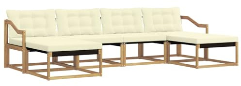 vidaXL Outdoor-Sofagarnitur mit Kissen 6 pcs Weiß und Creme, Garten, modernes Outdoor-Sofa, Sitzgruppe für den Patio, Terrassenmöbel für entspanntes Chillen