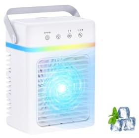 Portable Air Conditioner with 900ML, Quiet Evaporative Air Cooler 3 Speeds & 3 Mode, Timer 2-6H,7 Colour LED, 10W Low Power, 7 LED Light, Personal Mini Air Conditioning Unit for Room,Bedroom,Office