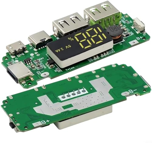 Power Bank mit Digitalanzeige, Dual USB Ausgang 5V/2.4A, Ladeboost für 20000mAh für akku, Kompaktes PCB Ladegerät Bauteil für DIY Elektronik Projekte, Grün(5V2.4A)