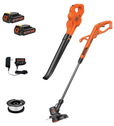 BLACK+DECKER 20V MAX Weed Eater, Edger and Sweeper Combo, Includes 2 Batteries and Charger, Cordless Electric Weed Wacker and 130 Mph Hard Surface Leaf Blower, 10 in. (LCC222)