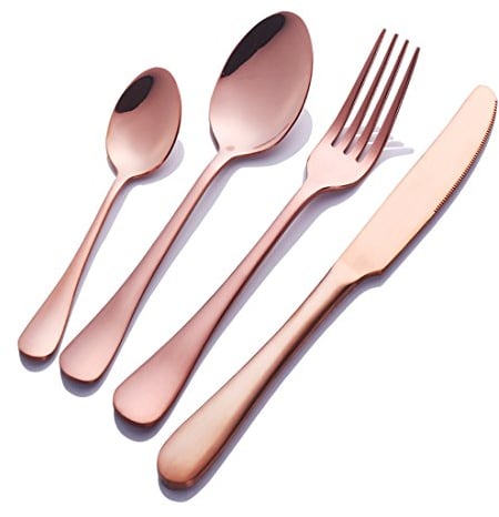 Buyer Star 4 pièces Or rose Couverts en acier inoxydable Coutellerie Argenterie Vaisselle Set Ustensile Cuillère à café Cuillère Couteau Fourchette