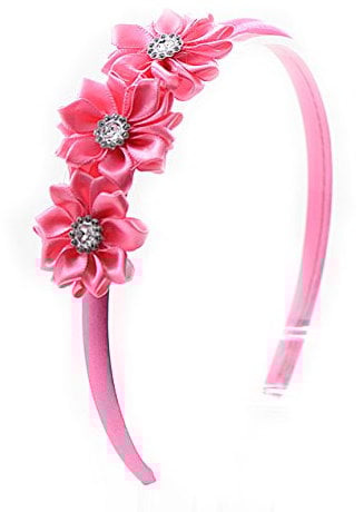 PrettyBoutique Triple Satin Flowers Girls Alice Headband Hair Band (Hot Pink)