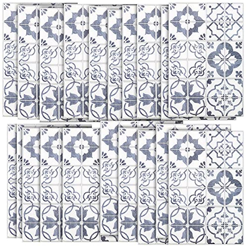 infactory Fliesenaufkleber Bad: Selbstklebende 3D-Bordüre-Fliesenaufkleber, blau, 30 x 20 cm, 20er-Set (Selbstklebende Bordüre Bad, Klebefolie Fliesen, Reparaturset)