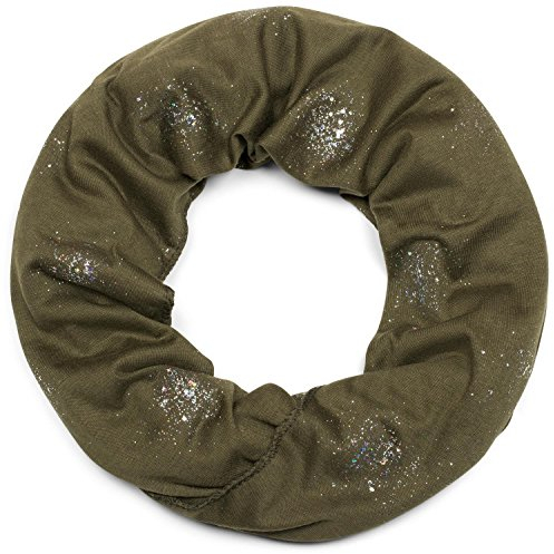 styleBREAKER Loop Schal mit Glitzer und Pailletten Punkte, Schlauchschal, Tuch, Damen 01017075, Farbe:Oliv