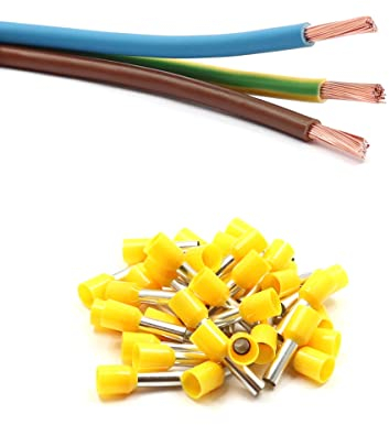 Xenterio 6mm² H07V-K Elektroverteilung/Zählerschrank Verdrahtungssatz (Kabelsatz) mit 25 Stück isolierten Aderendhülsen, Kabellängen: 3m/1m/1m, Adernfarben: braun, blau, grün-gelb