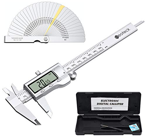 Neoteck Calibre Digital 0-150mm/6 Pulgada con Calibrador de Espesor Acero Inoxitable Pie de Rey Calibrador Electrónico mm/inch/F con Gran Pantalla LCD para Longitud Ancho Profundidad Diámetro