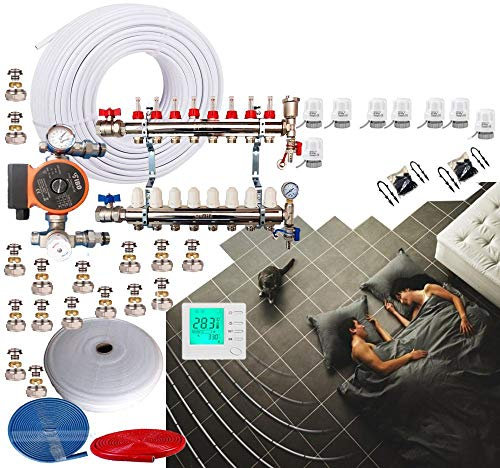100-105Sqm UnderFloor Heating Kit 8 Port Manifold Blending Set 16mm Pipe WRAS Approved