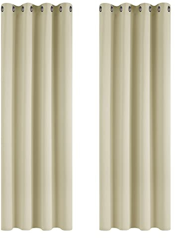 Deconovo Thermal Insulated Room Darkening Curtains Fabric Eyelet Curtains for Kitchen 52x 54 Beige 1 PAIR