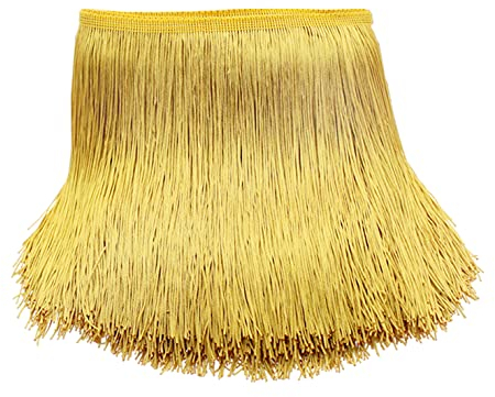 Yalulu 10 Meter Länge 20cm Breite Quaste Schnittfranse Fransen Geschnitten Fransenborte Trimmen Kostüm Lateinisches Kleid Garment Apparel Spitzenborte Nähzubehör (Gold)
