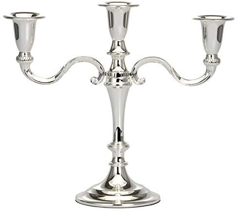 versilberter Kerzenleuchter 21.5 cm - großer 3 Armiger Kerzenhalter für Stabkerzen - dekorativer silberner 3-flammiger Kerzenständer ideal als Tischdeko und zu besonderen Anlässen