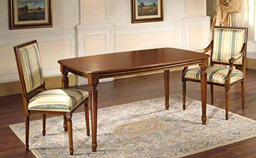Dafne Italian Design Esstisch mit Stühlen, Nussbaum, klassischer Stil (cm. L. 150 - H. 78 - T. 90) (TVG)
