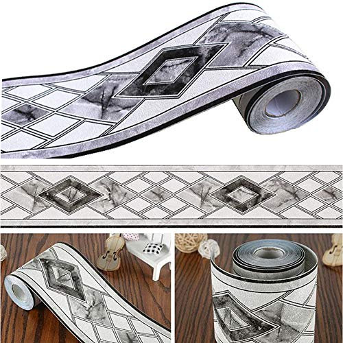 Frise de papier peint élégante - pour cuisine, salon, salle de bains - noir et blanc, 10 cm x 5 m