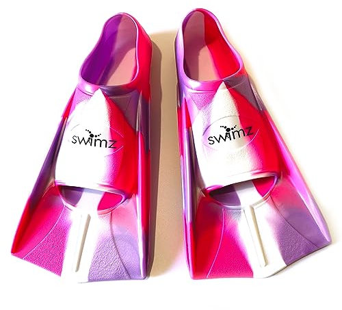 Swimz Aletas cortas de silicona para entrenamiento de natación, color rosa, blanco y morado