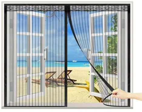 Mosquitera para Ventana 115x160cm, Mosquitera Puertas, Cierre automático Adsorción magnética Cortina ultrafina, para Ventana Correderas - Negro