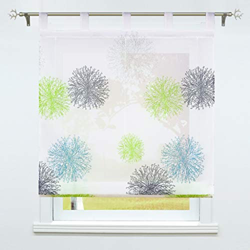 SCHOAL Raffrollo mit Schlaufen Transparente Raffgardine Voile Schlaufenrollo Modern Bändchenrollo 1 Stück BxH 140x150cm Grün