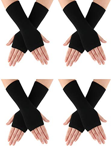 4 Paare Kaschmir Gefühl Handgelenk Fingerlose Handschuhe mit Daumenloch Unisex Kaschmir Warm Handschuhe, 4 Farben (Schwarz)