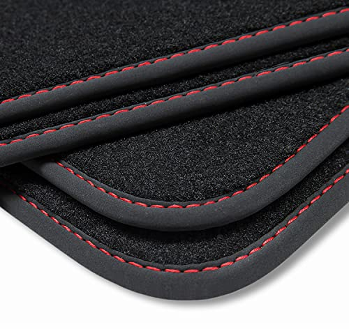 teileplus24 BV550 Velours Fußmatten kompatibel mit Ford Puma 2 2020- Trittschutz Fahrermatte, Naht:Rot