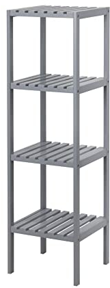 Saxony® Bathroom Storage Cabinet 4 Tier Rack Shelves Wooden Cupboard Bathroom Cabinets Free Standing Tall Grey Slim Furniture Units For Toilet Accessories