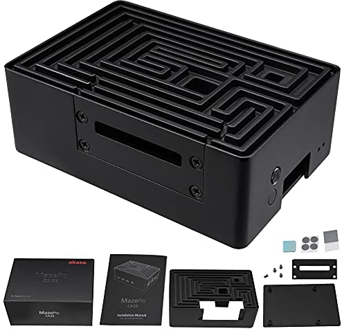 Akasa Maze Pro, Ultra Quiet Raspberry Pi 4 Armor Case with Power Button, Pure Aluminum Pi 4 Heatsink, Removable Top Cover for GPIO Access, Supports Raspberry Pi 4 Model B, Black, A-RA10-M2B