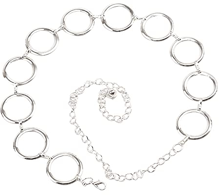MEGAUK Damen Kettengürtel Ring Taillengürtel Hüftgurt Metallgürtel für Hochzeit Kleid 4cm Breit - Silber
