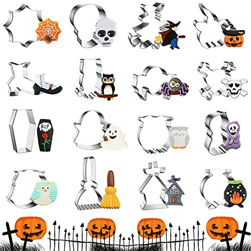 Cortador de Galletas de Halloween, 16 pcs HalloweenJuego de Moldes, Cortadores Galletas, Inoxidable Cortador Cookie, Cortadores Galletas Halloween, Moldes Galletas Infantiles, Moldes Cortador Galletas
