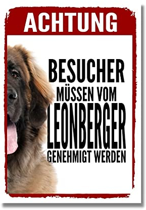 Leonberger Genehmigung Dog Schild Spruch Türschild Hundeschild Warnschild Geschenkidee Sicherheitsschild Hund Privatgrundstück Hundewarnung Warnung vor dem Hund