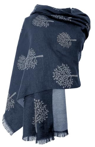 GFM® Schal oder Schal mit Maulbeer-Motiv, Mbshl-ghnl-shawl Navy Blue Grey, 42