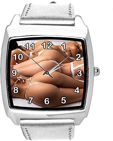 TAPORT® Quadratische Quarz-Armbanduhr für Hot-Ass-Fans E2 aus silberfarbenem Leder