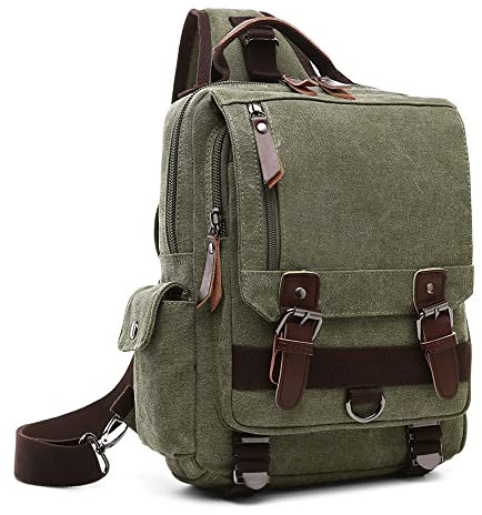 DORRISO Hombres Bolso de Bandolera Moda Bolsa de Hombro para Viaje Escolares Conmutar Causal Trabajo Bolsos Mochila Lona Messenger Bag Bolsa de Pecho Verde