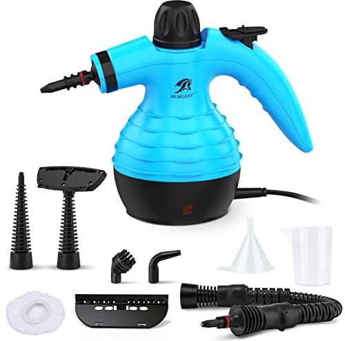 Pulitore a Vapore Portatile, MLMLANT, Multiuso con 9 Accessori per Rimuovere le Macchi da Pavimena, Moquette, Tende, Seggiolini Auto, Cucina, Cimici, Bagni e Altro