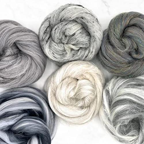 Revolution Fibers Zen Blend Collection | Luxuriöse Mischungen aus Merino, Seide, Bambus und Viskose | Basis-Bastelfasermischungen zum Spinnen, Filzen, Weben und Wandteppich (schattiggrau)